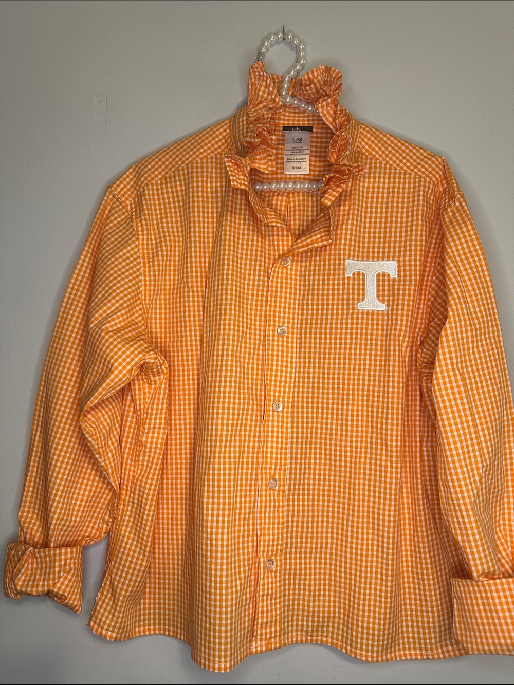 Knights Apparel Orange Gingham Ruffled collar Tennessee shirt